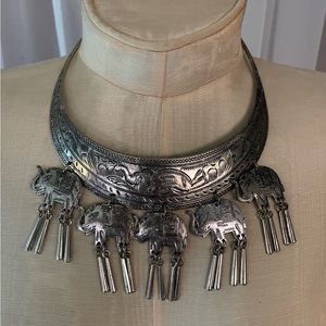 Bohemian Style Silver Elephant Necklace Brass Boho Jewelry